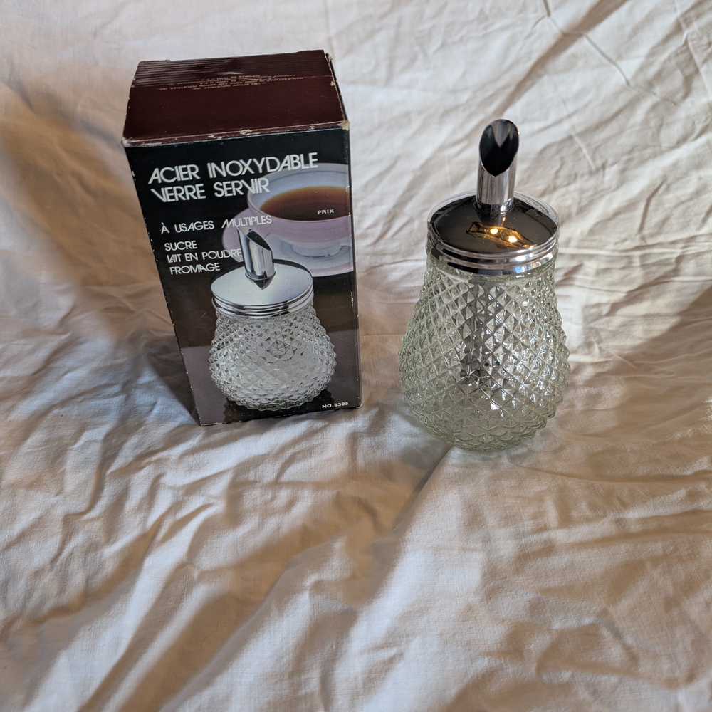 2/20$ Vintage Silver and Clear Glass Sugar Dispenser